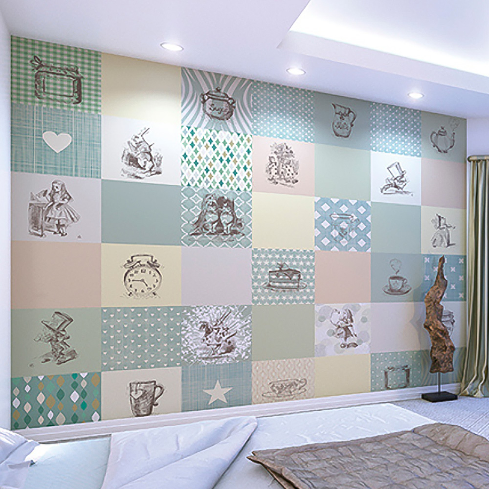 Origin Murals Alice in Wonderland Retro Illustrations Multicolour Wall Mural Image 1
