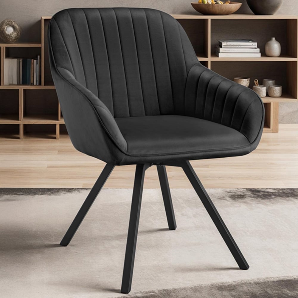 tectake Set of 6 Black Velvet Fabric Lounge Armchair Image 1