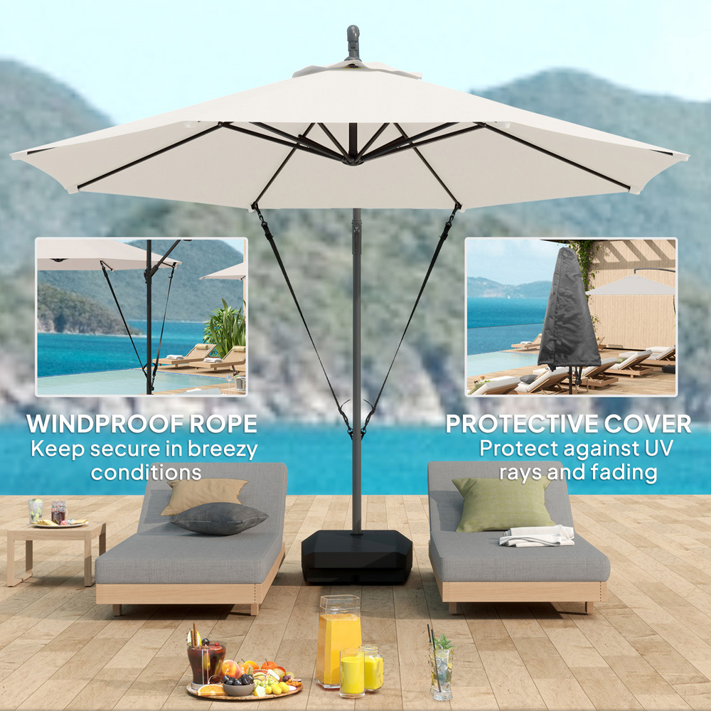 Outsunny Cream Cantilever Garden Parasol with Cover Weighted Base and Wind Strap 2.9m Image 5