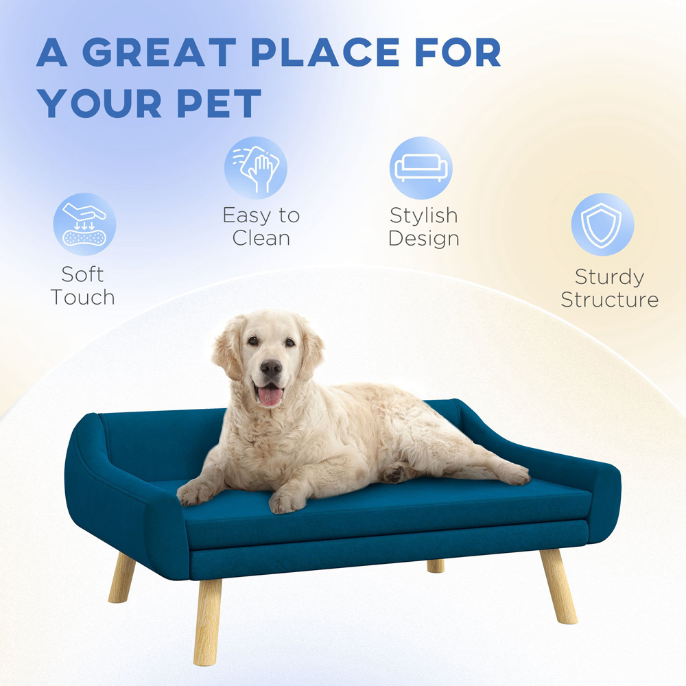 PawHut Blue Dog Sofa Bed with Wooden Frame Image 5
