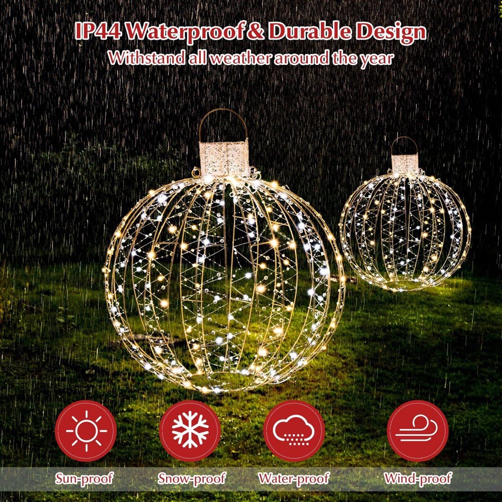 Costway Golden LED Ball Light Christmas Decoration 3 Pack Image 7