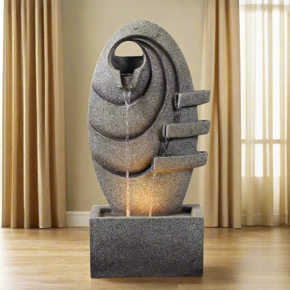 Teamson Home Grey Modern Oval Outdoor Fountain Image 2