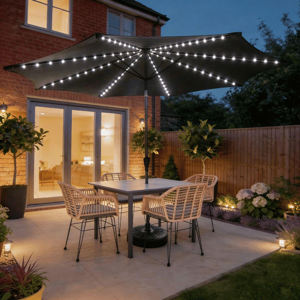 Home Source Soletta Grey Solar LED Crank and Tilt Parasol 3m Image 5