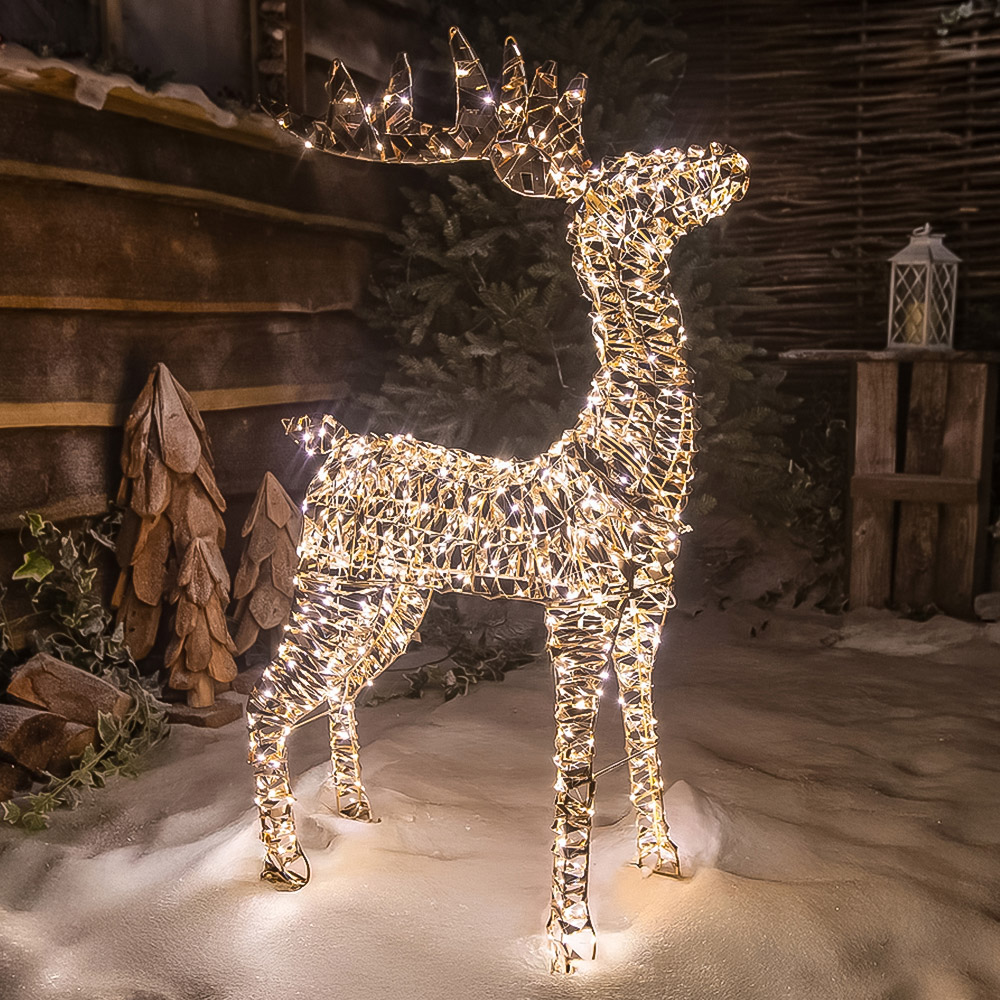 The Christmas Centre 600 Warm White LED Micro Lights Pre-Lit Gold Laser Lit Deer 80cm Image 1