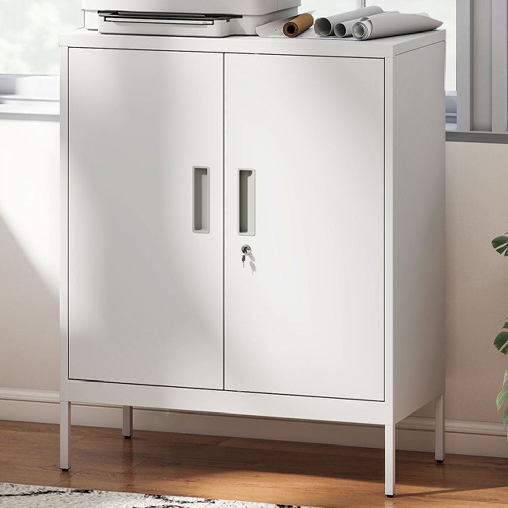 Portland 2 Door White Metal Lockable Storage Cabinet with Keys Image 1