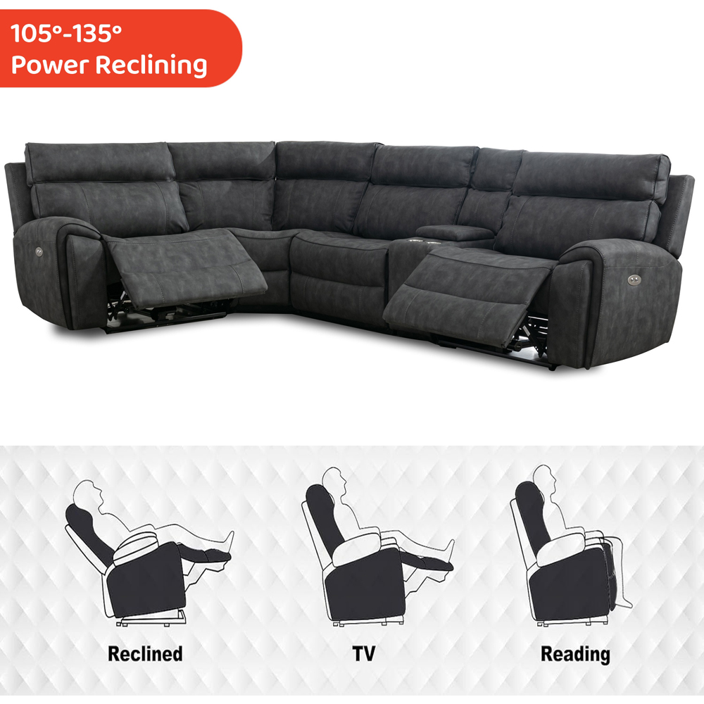Furniture One 4 Seater Dark Grey Power Corner Recliner Sofa Set with Cup Holders Image 5