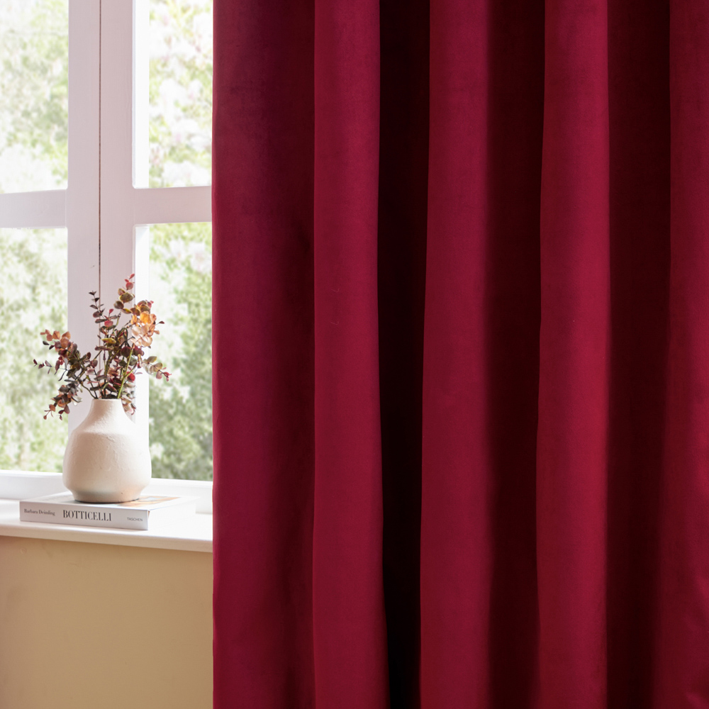 Furn The Ultimate Burgundy Velvet Blackout Eyelet Curtains 168 x 137cm Image 3