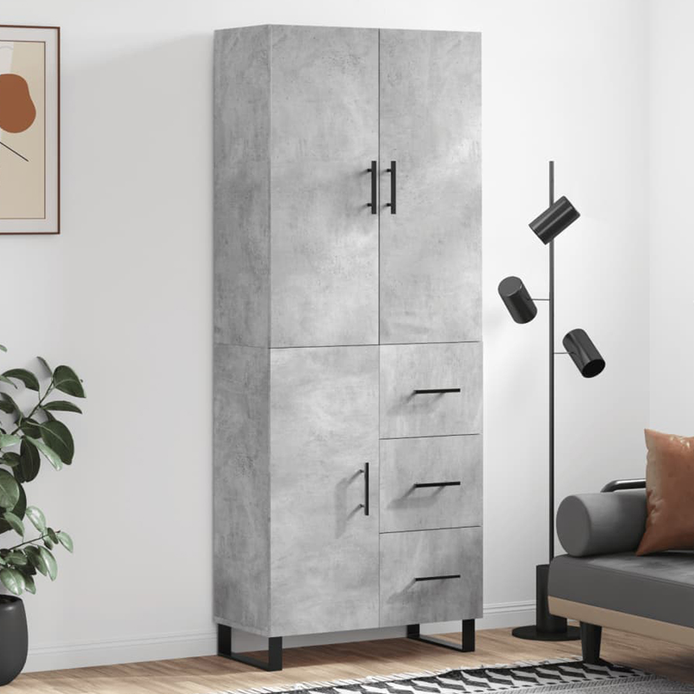 vidaXL 3 Door 3 Drawer Concrete Grey Highboard with Metal Legs Image 1