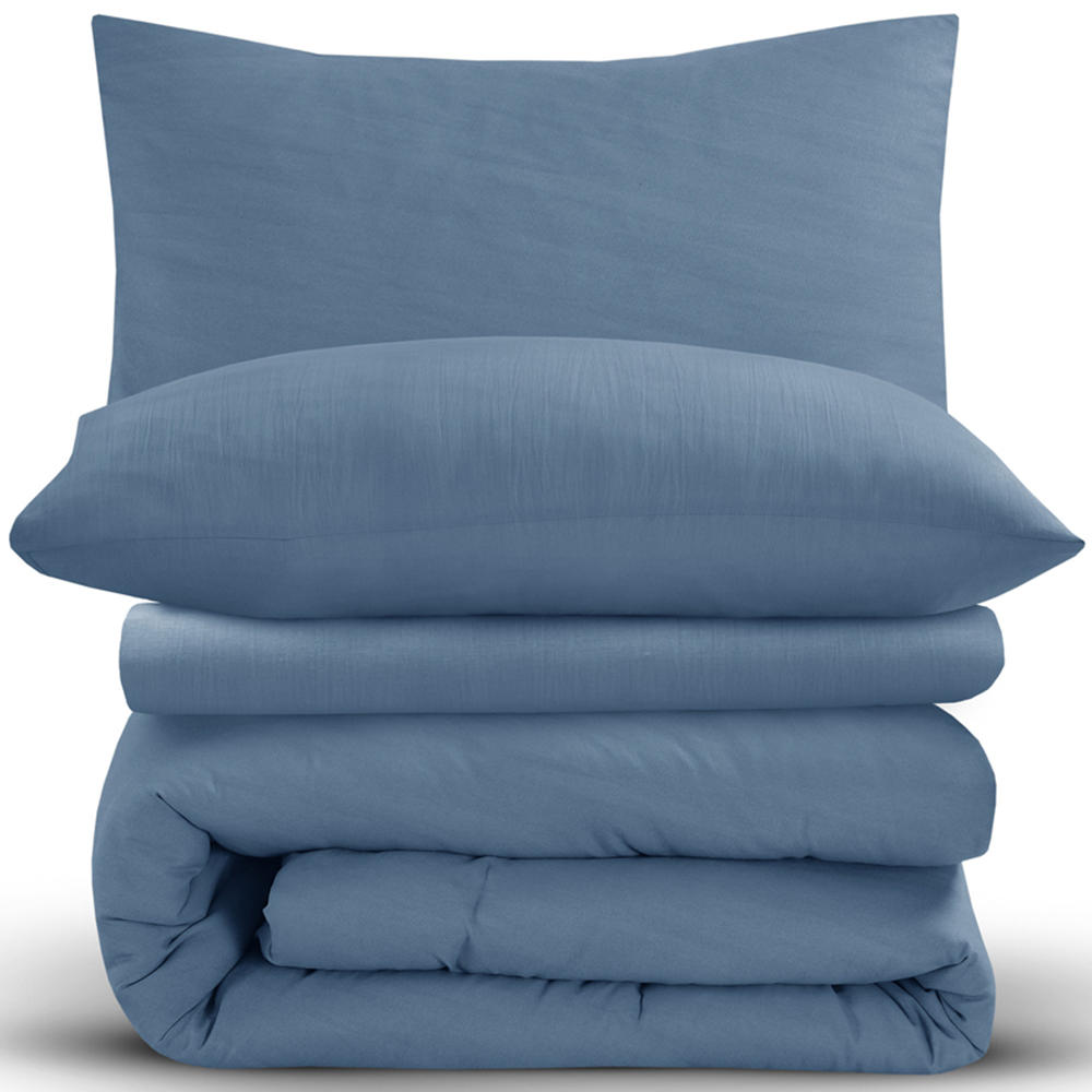 Velosso Washed Linen Look King Size Denim Blue Duvet Set Image 2