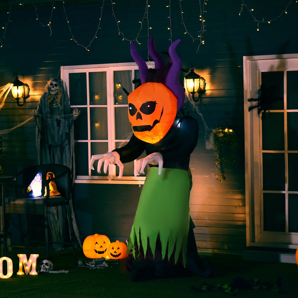 HOMCOM Halloween Inflatable Tall Pumpkin Ghost with Horns 8ft Image 2