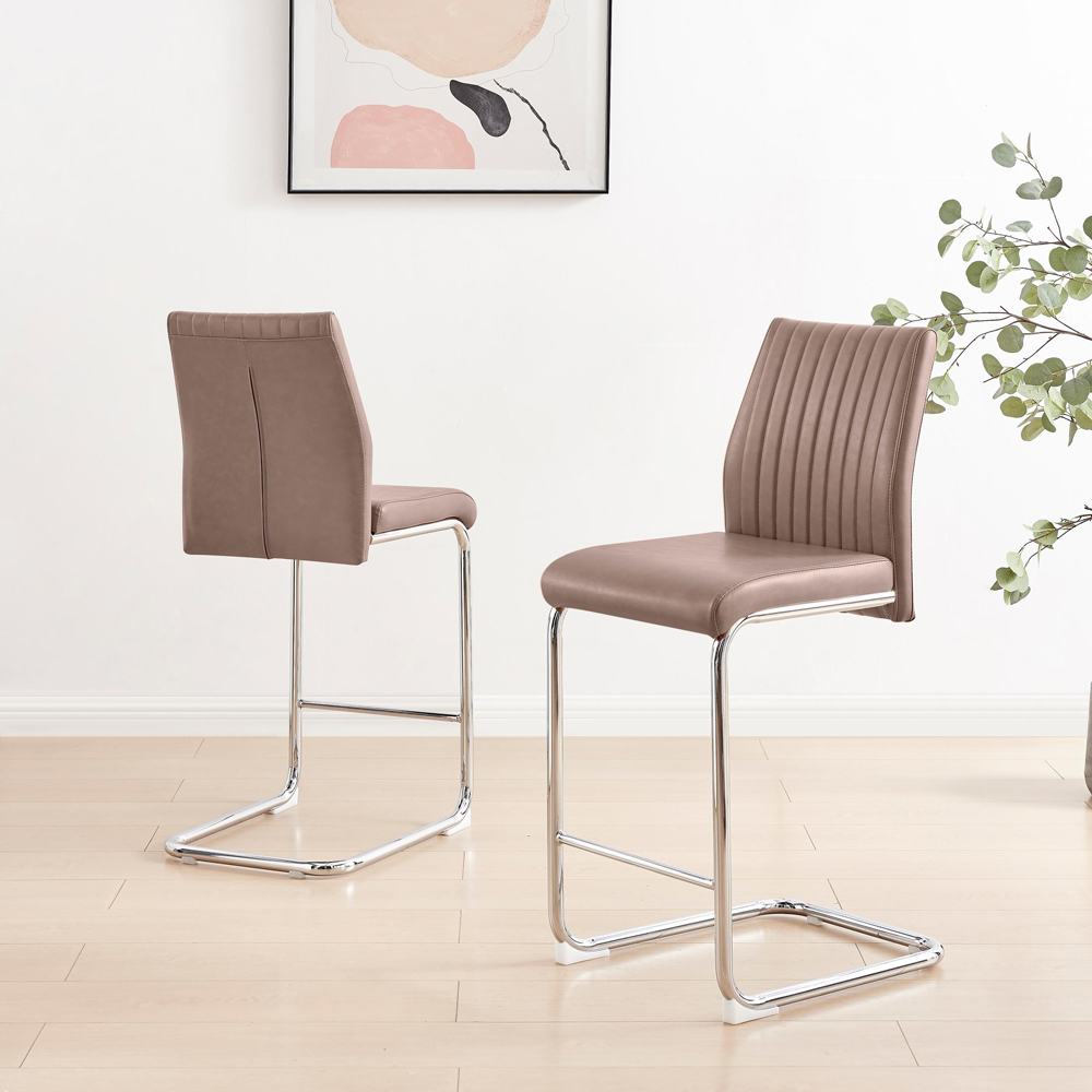 Furniturebox Fontana Cappuccino Beige and Silver Faux Leather Bar Chair Set of 2 Image 6