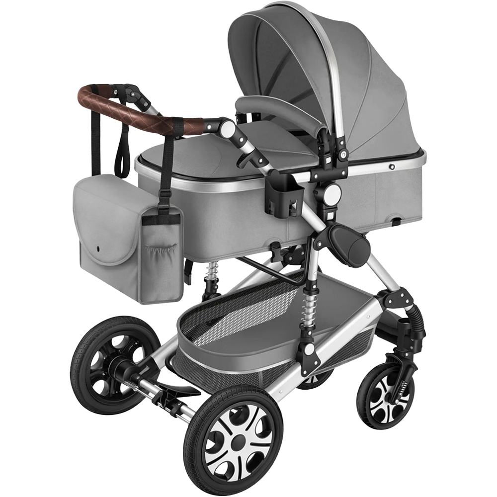 tectake Grey Foldable Pram Stroller with 5 Point Harness Safety Bar and Wrist Strap Image 1