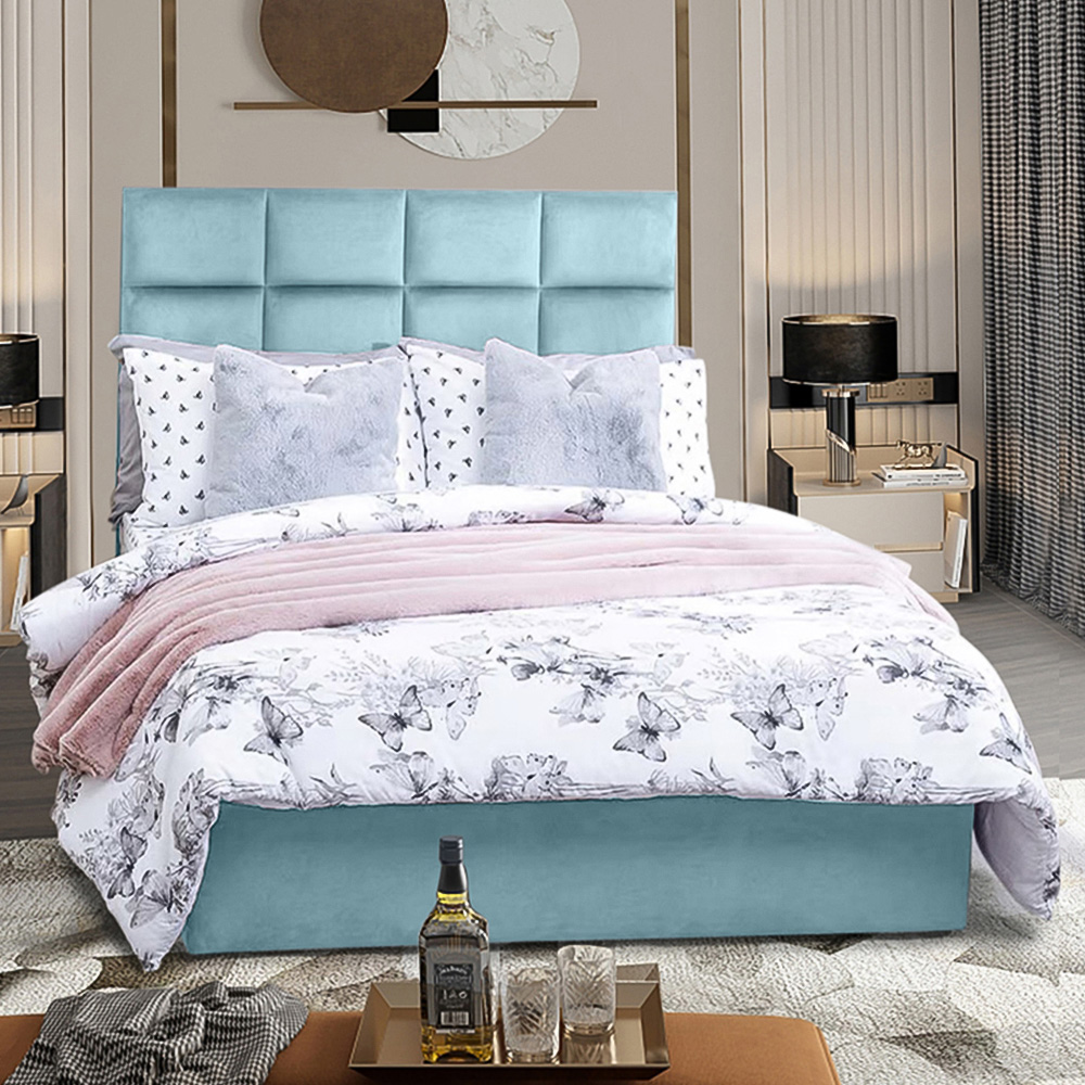 Eleganza Home Snoozer Super King Size Duck Egg Plush Velvet Divan Bed with Headboard Image 1