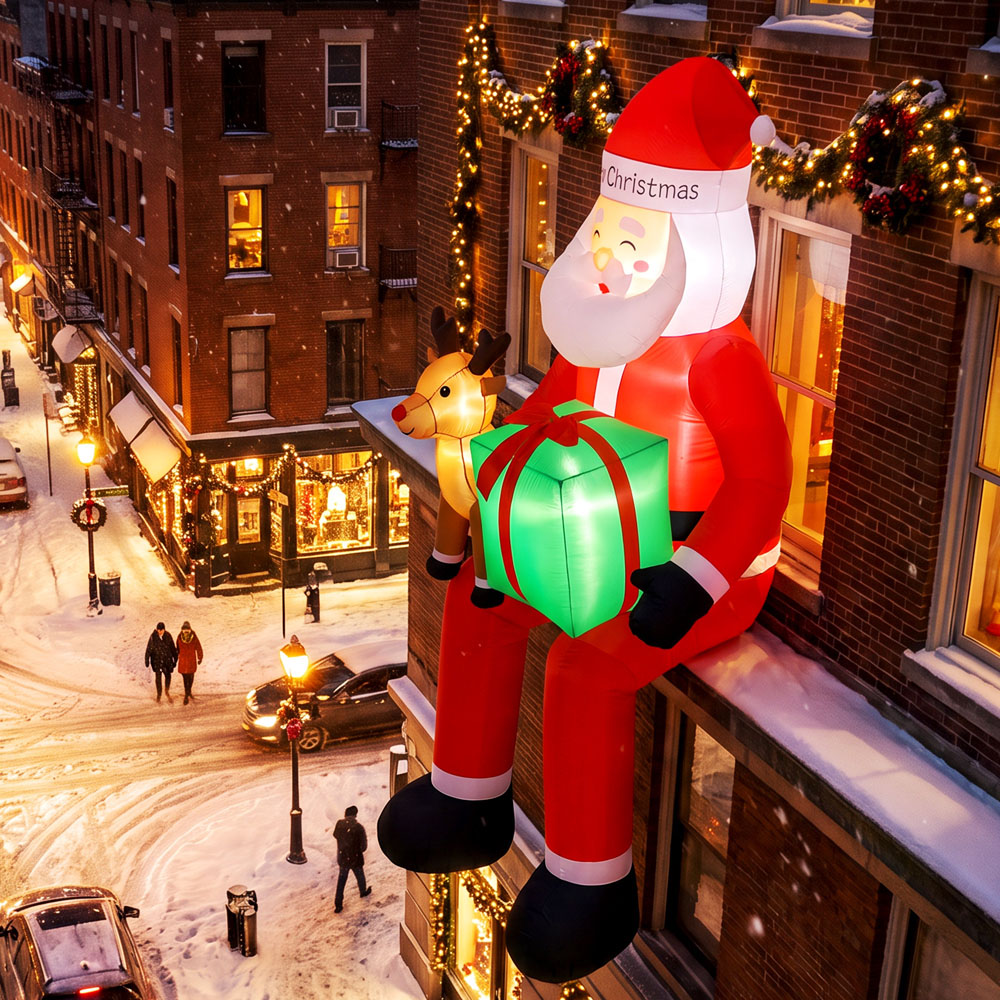 Outsunny 12 LED Giant Hanging Santa Claus with Reindeer Inflatable Outdoor Christmas Decoration 9ft Image 4