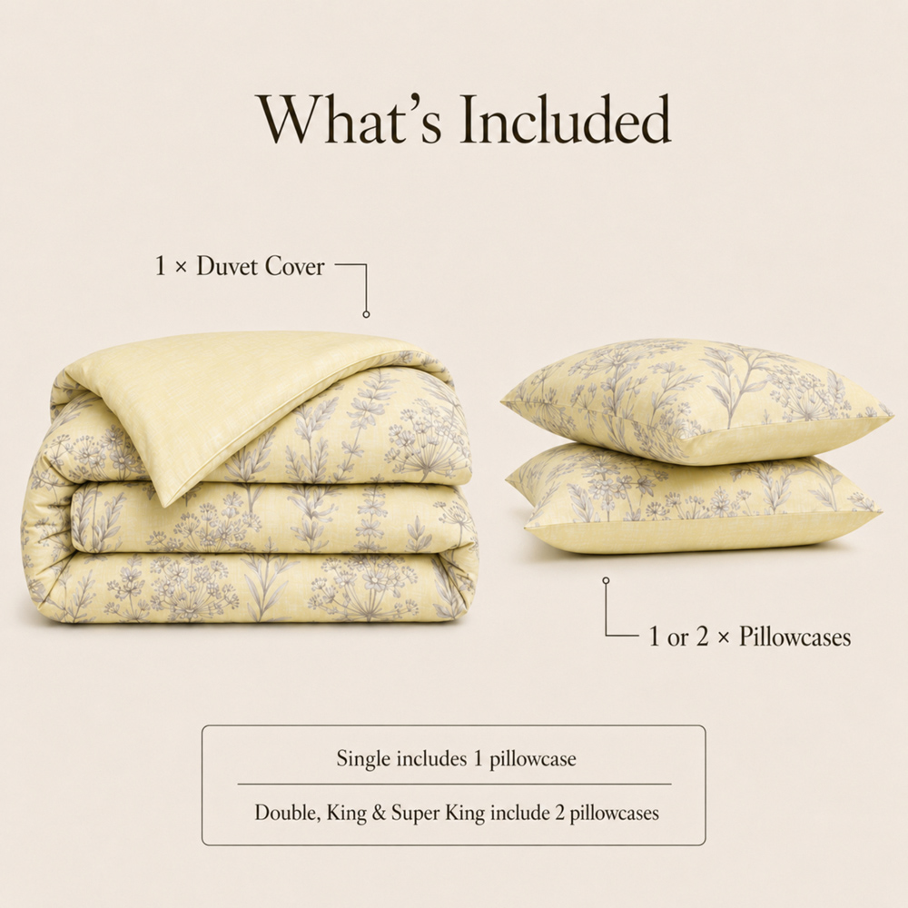 MHG Living Double Whispering Meadow Yellow Botanical Reversible Duvet Cover Set Image 5