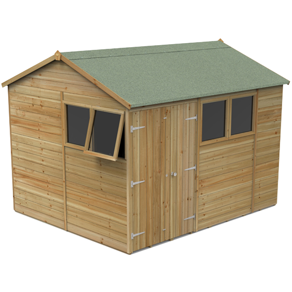 Forest Garden Timberdale 10 x 8ft Single Opening Tongue and Groove Reverse Apex Garden Shed Image 1