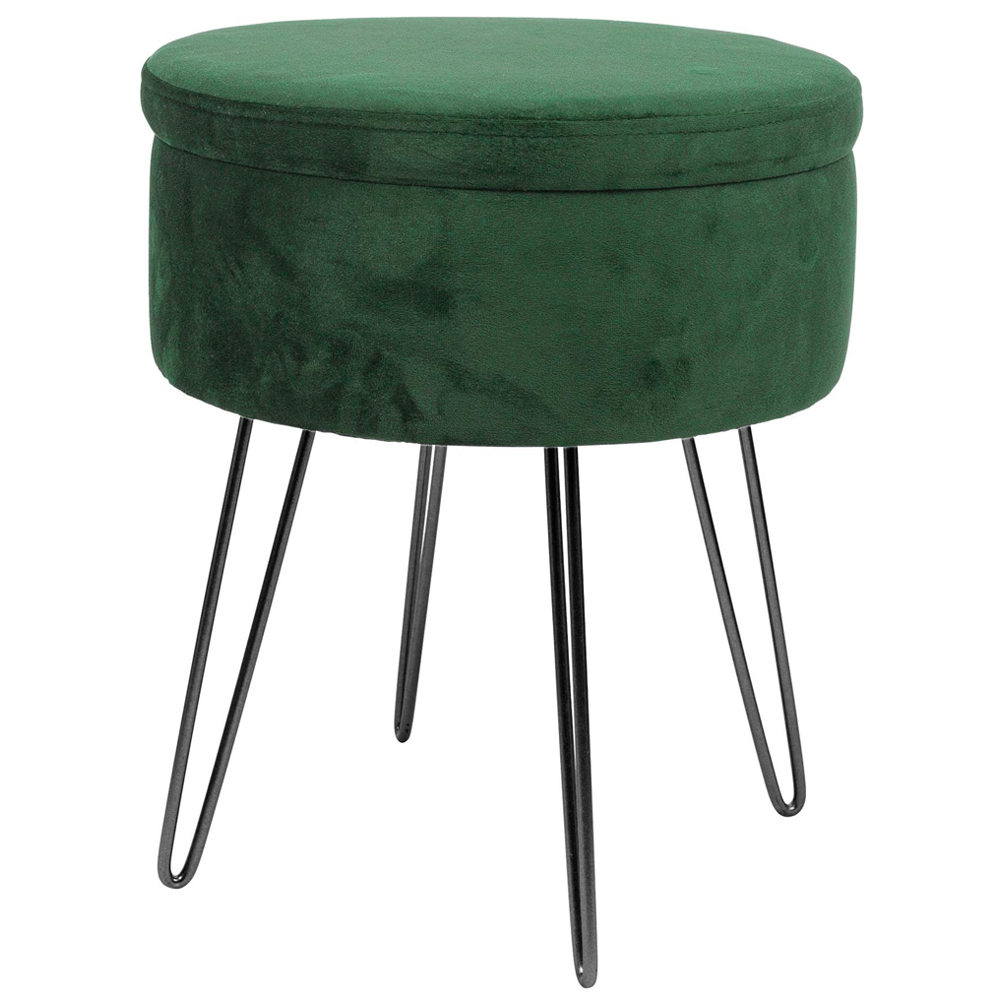 Harbour Housewares Green and Black Velvet Round Footstool with Storage Image 2