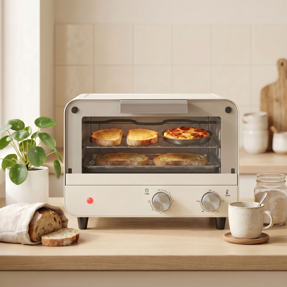 HOMCOM 800-201V70CW Cream White 12L Mini Countertop Oven with Glass Door and Timer Image 4