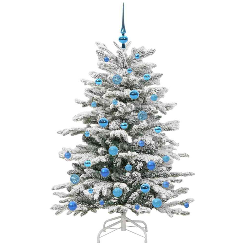 vidaXL Pre-Lit Blue Baubles White Artificial Snow Flocked Christmas Tree 5ft Image 4