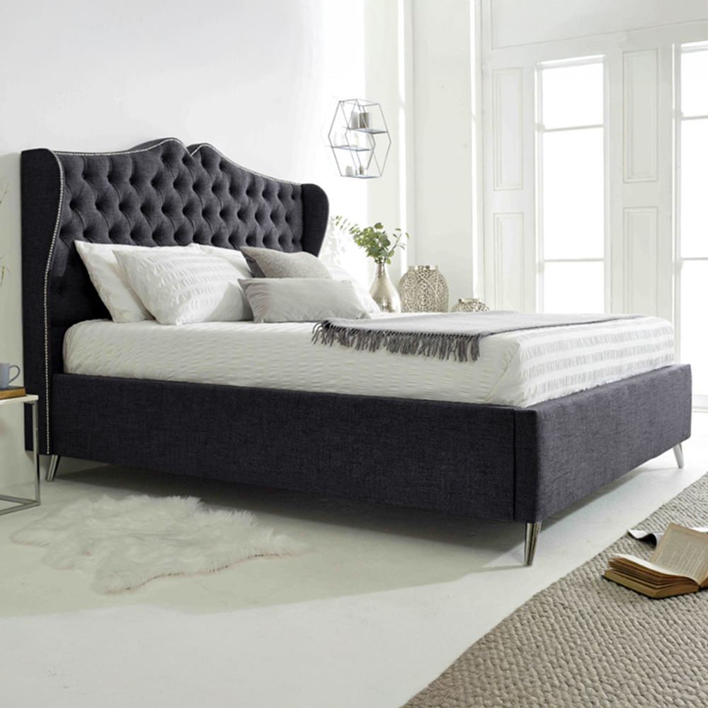 Eleganza Vanessa Single Coal Grampian Fabric Bed Frame with Headboard Image 1