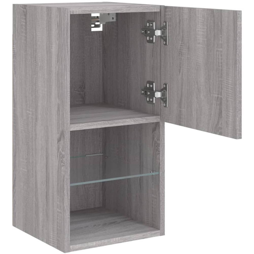 vidaXL Single Door 2 Shelf Grey Sonoma TV Cabinet with LED Lights Set of 2 Image 6