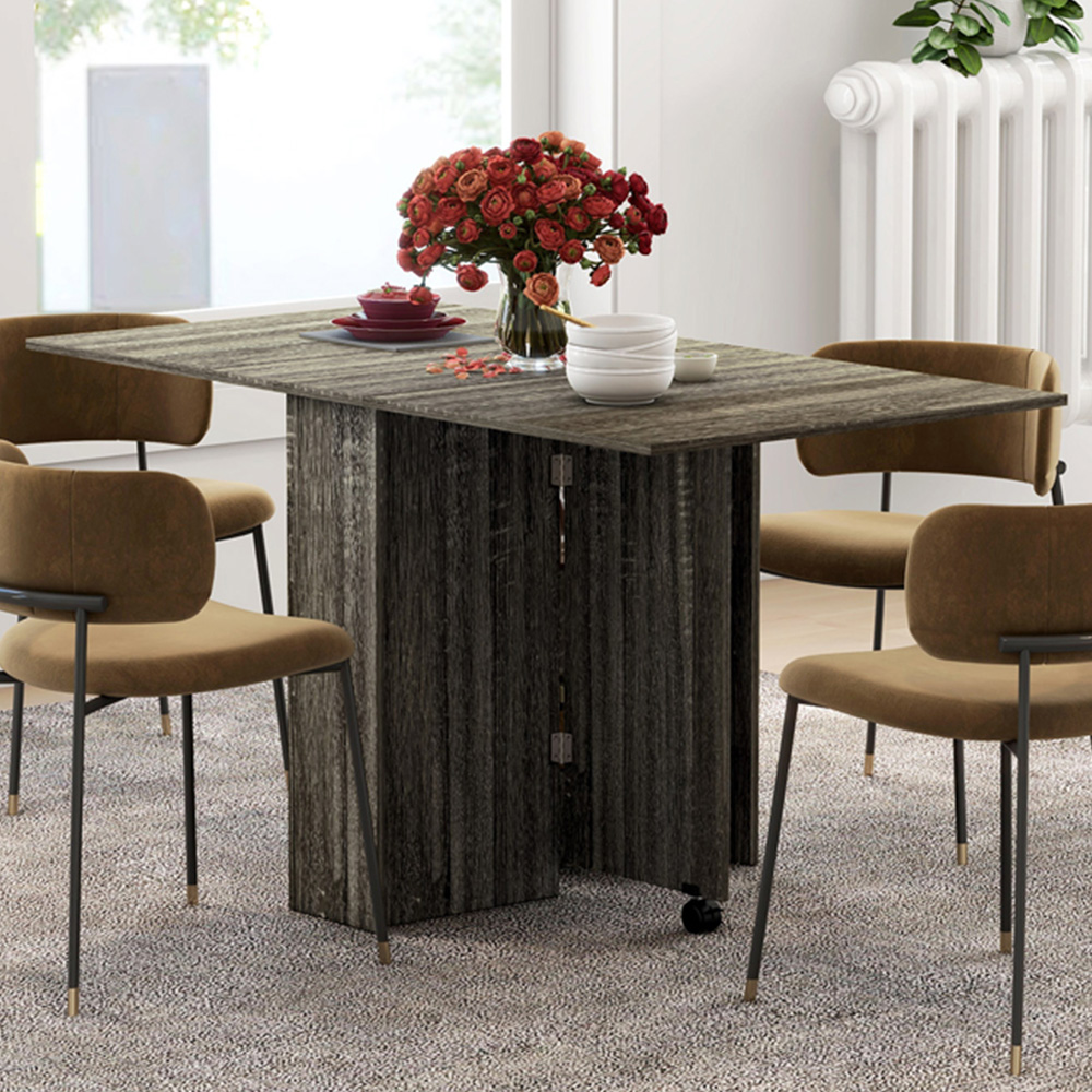 HOMCOM 6 Seater Dark Grey Drop Leaf Dining Table Image 1
