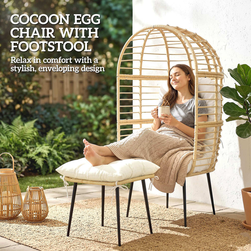 Outsunny Beige Standing Egg Chair with Footstool and Cushion Image 5