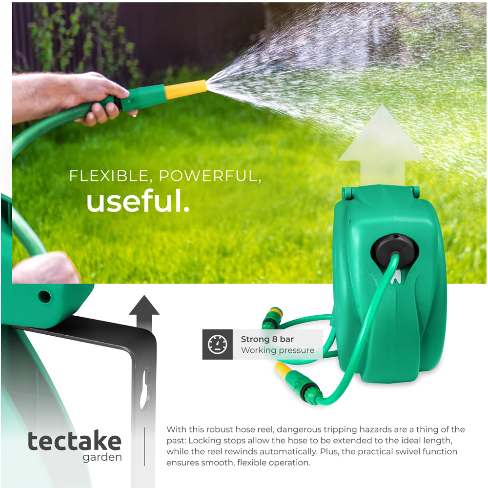 tectake 10m Automatic Retractor Hose Pipe and Reel with Hose Stop and Head Image 6