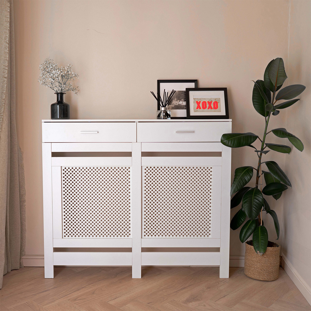Portland 2 Drawer White Radiator Cover Medium Image 8