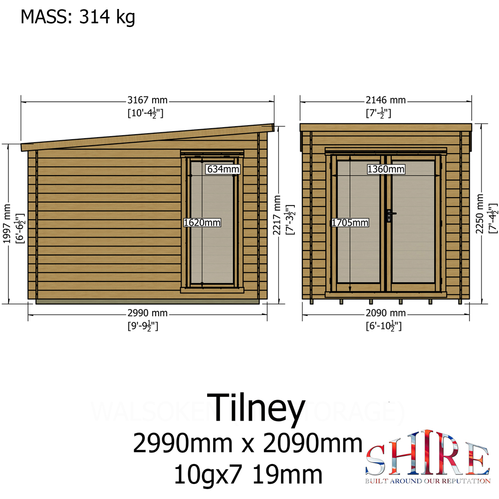 Shire Tilney 7 x 10ft Pent Garden Log Cabin Image 9