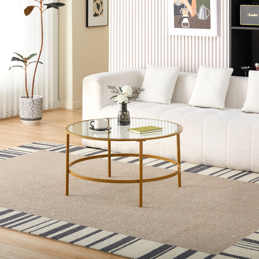 Comfy Living Gold Round Tempered Glass Coffee Table Image 6