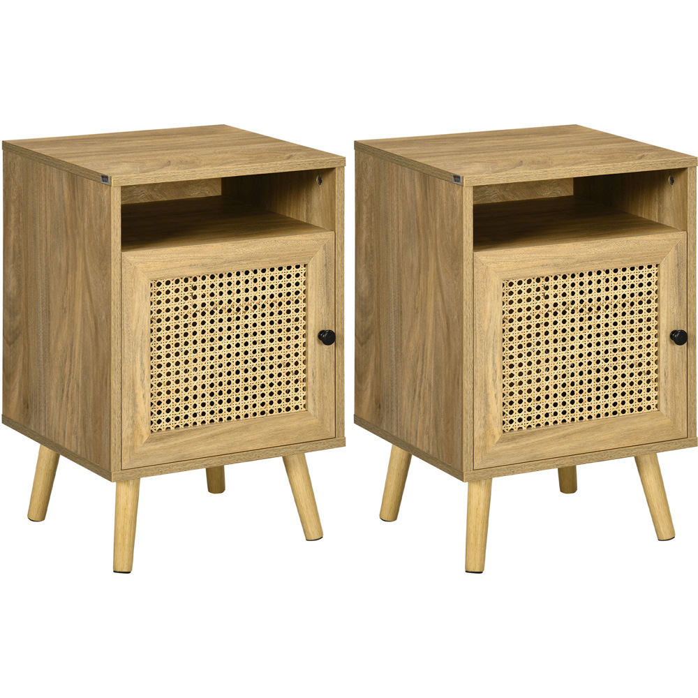 Portland Single Door Natural Rattan Bedside Table Set of 2 Image 3