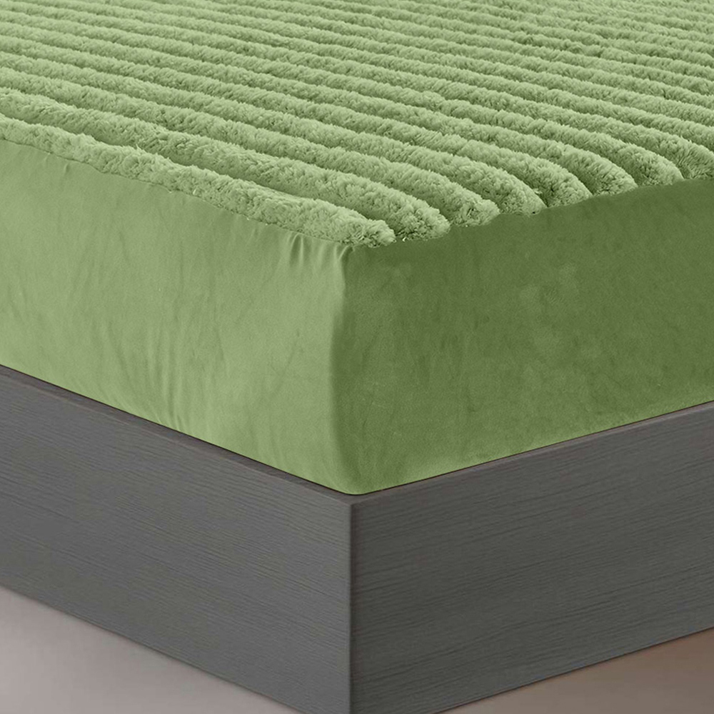 Velosso Super King Size Olive Jumbo Cord Fitted Bed Sheet Image 3