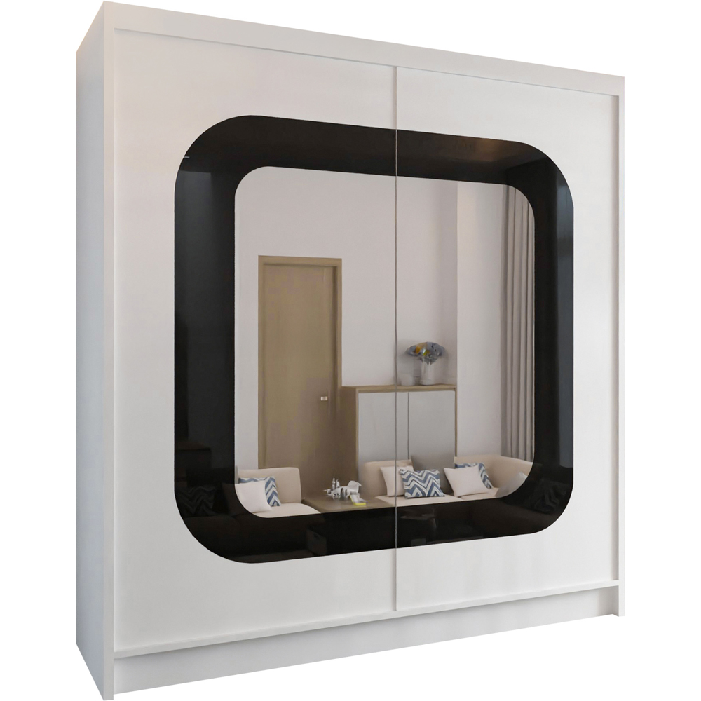 M N Furniture Cheen 2 Door White and Black Strip Mirrored Sliding Wardrobe 150cm Image 2
