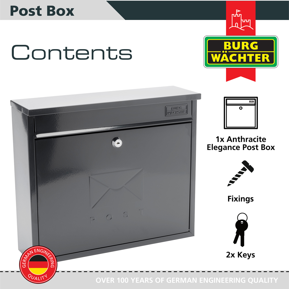 Burg-Wachter Anthracite Elegance Wall Mounted Galvanised Steel Lockable Weatherproof Post Box - 36x31x10cm Image 3