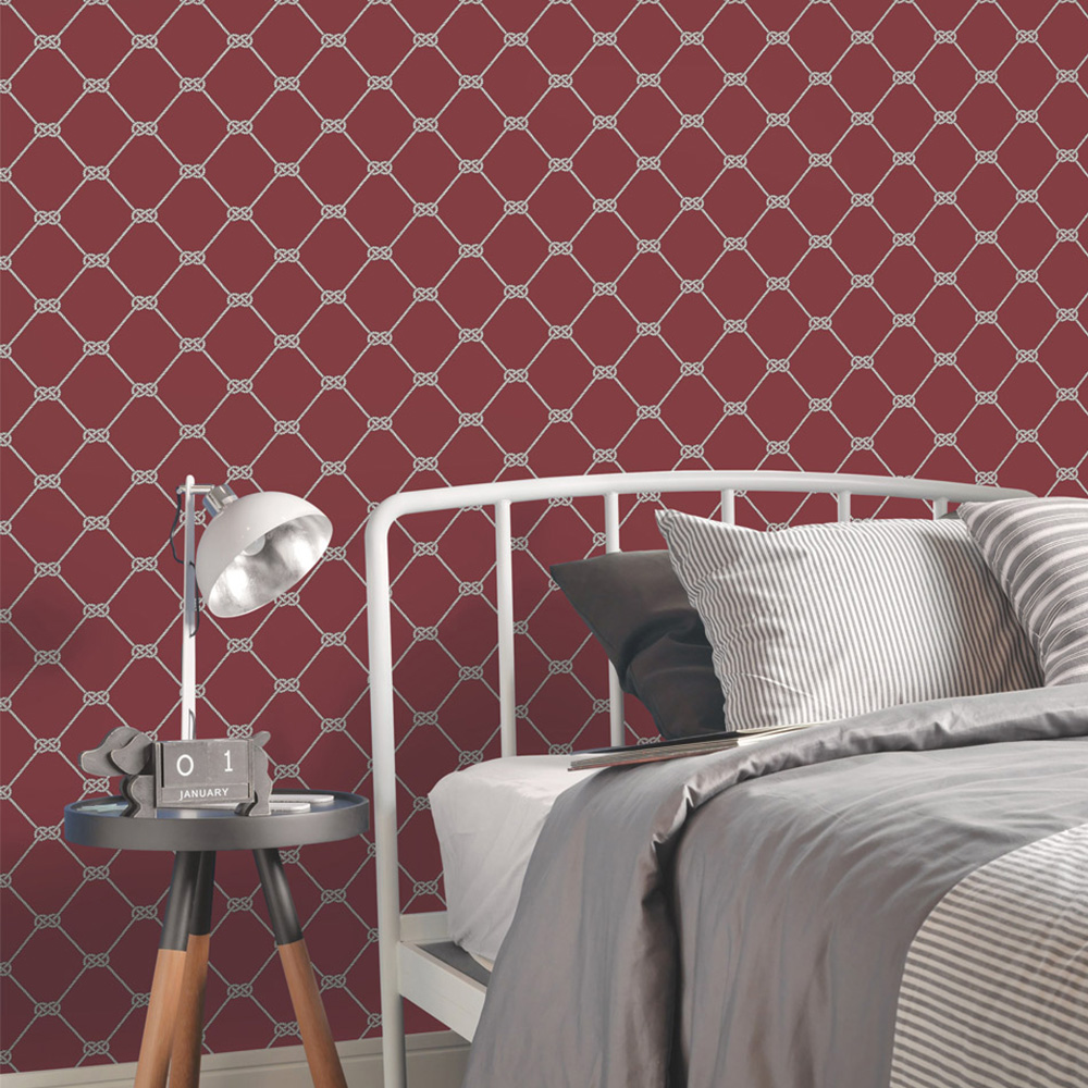 Galerie Deauville 2 Geometric Red and White Wallpaper Image 2