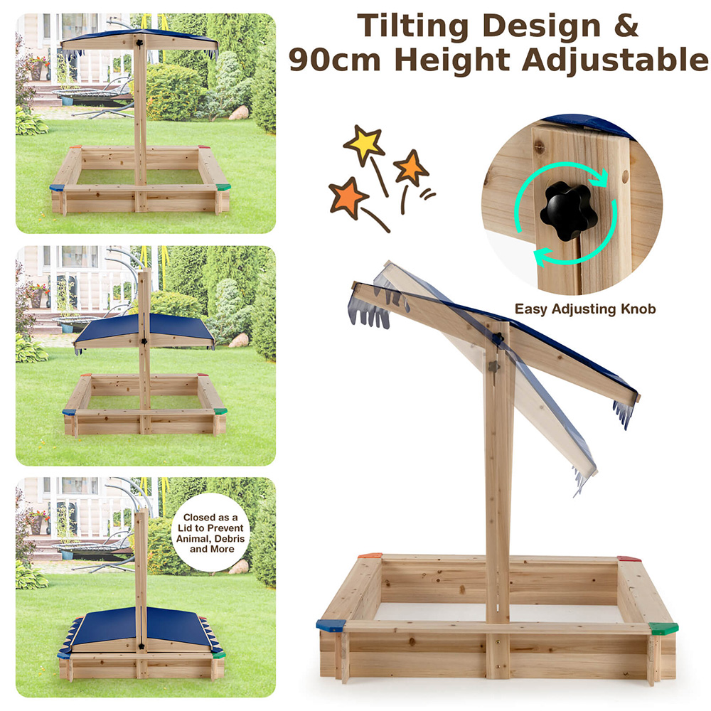 Costway Kids Wooden Sandbox with Protective Corners Image 6