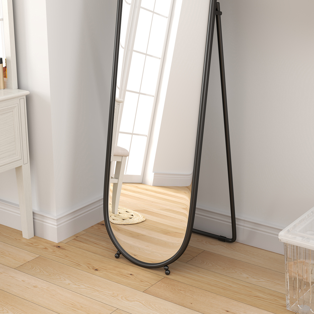 Portland Black Metal Frame Oval Full Length Mirror 160 x 40cm Image 3