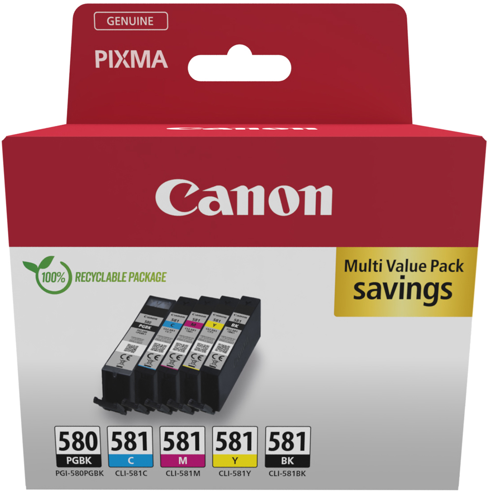 Canon PGI-580/CLI-581 BK/CMYBK Multi Value Pack Inkjet Cartridge Image