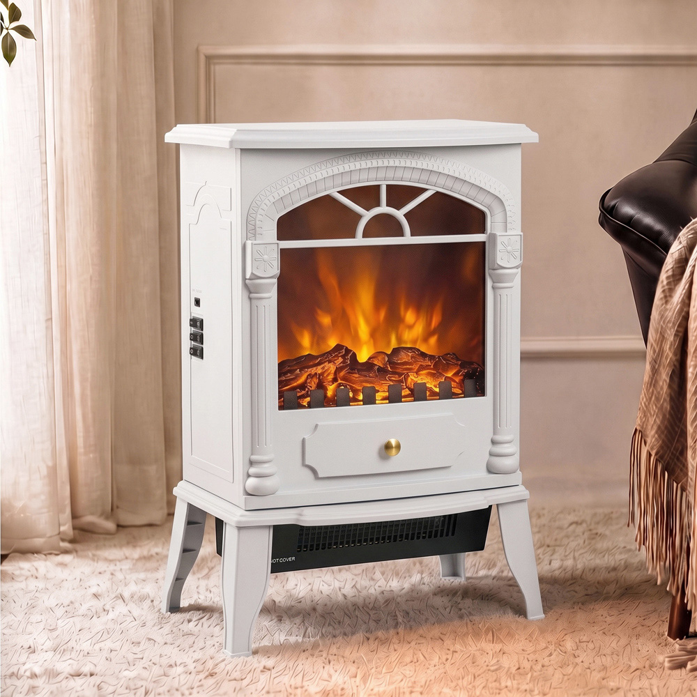 HOMCOM White Freestanding Portable Fireplace with Adjustable Thermostat Image 2