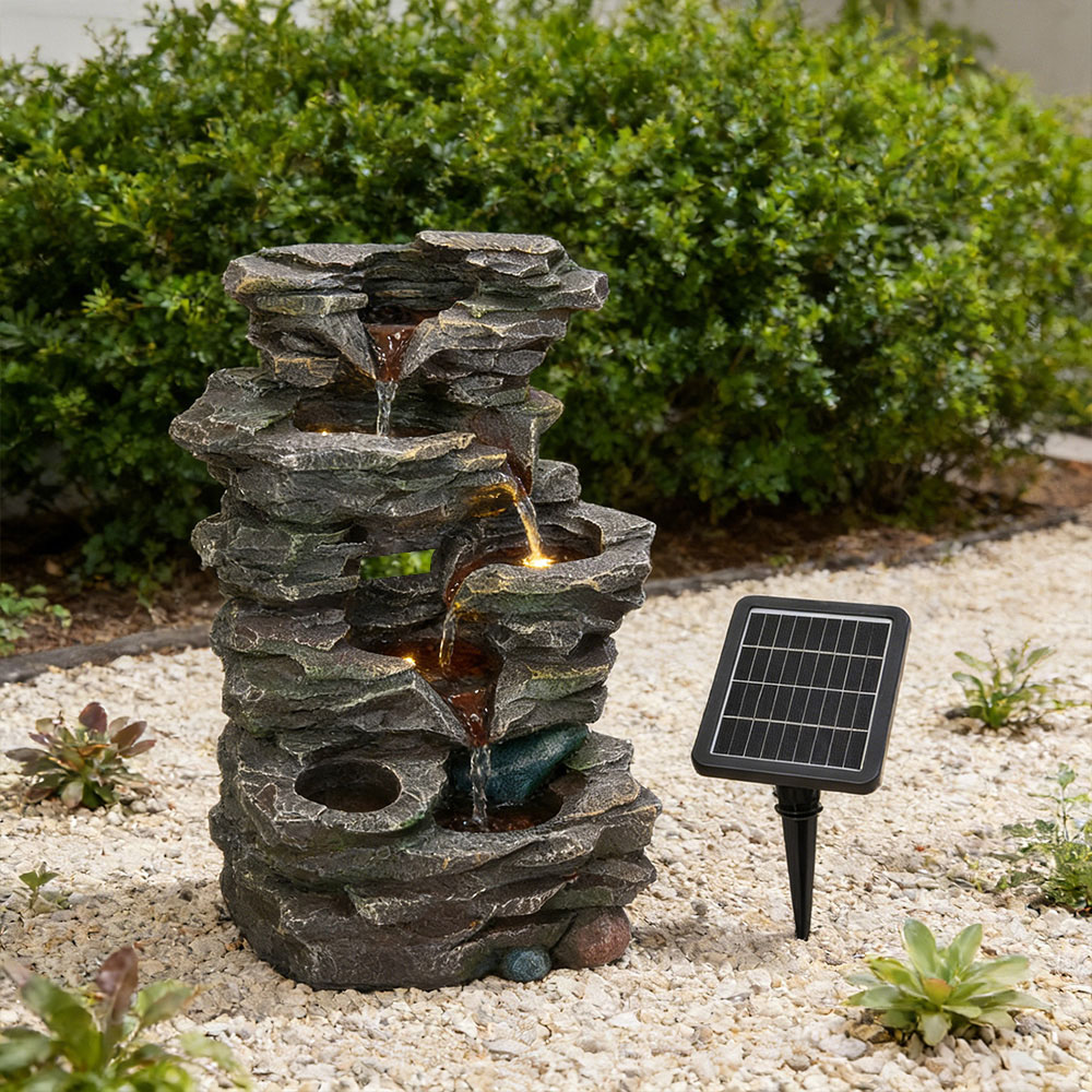 Living and Home 5-Tier Realistic Layered Rock Effect Solar LED Water Feature Image 2