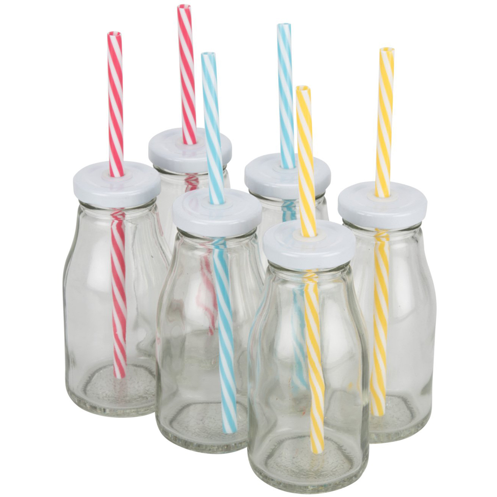 Milk Bottles with Straws and Lids Set of 6 Image 1