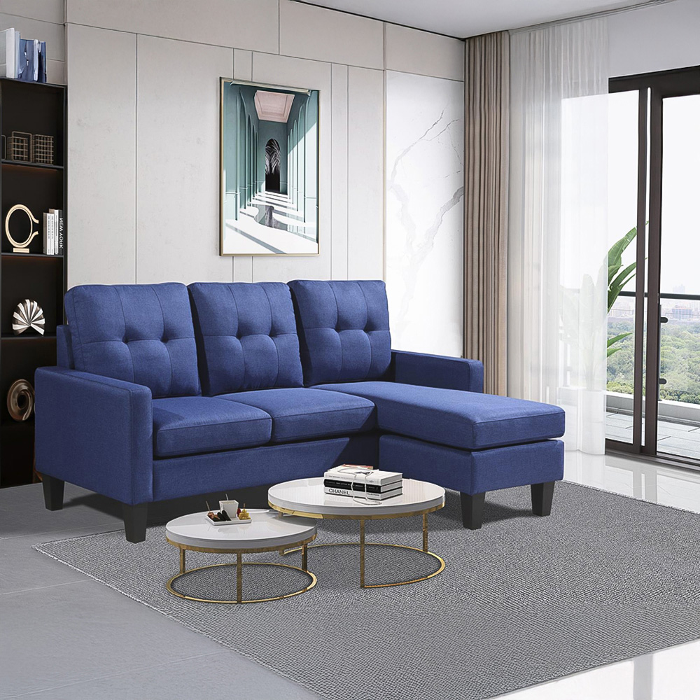 Kosy Koala 3 Seater Blue Ottoman L Shape Reversible Corner Sofa Set Image 8