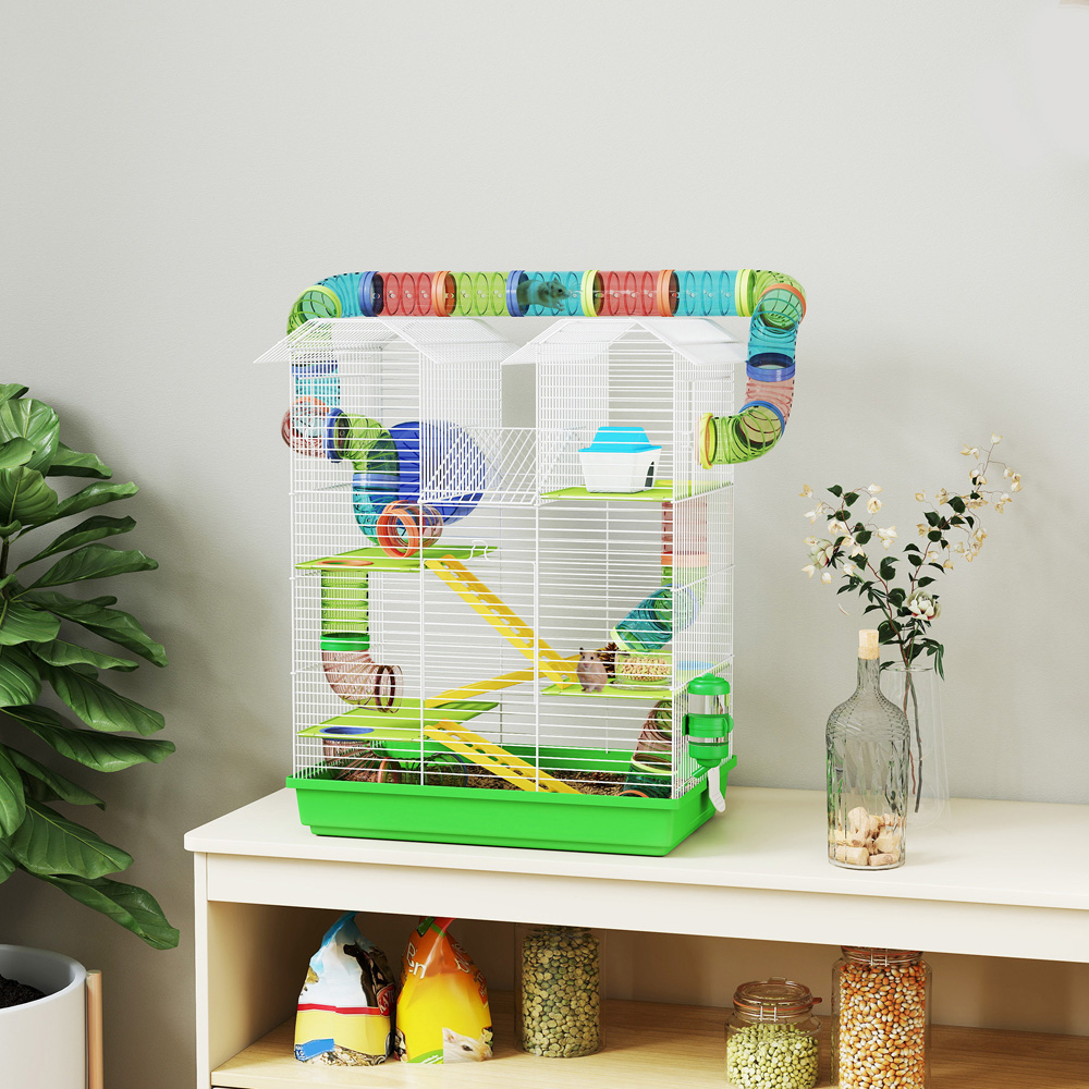 PawHut 5 Tier Green Hamster Cage Animal Travel Carrier Habitat Image 2