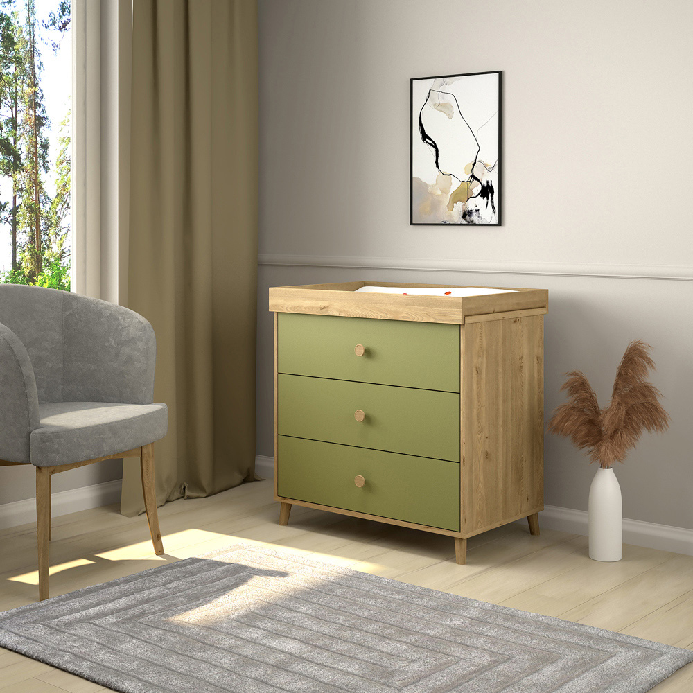 Shefa 890 3 Drawer Oak and Pistachio Green Kids Changing Dresser Image 6