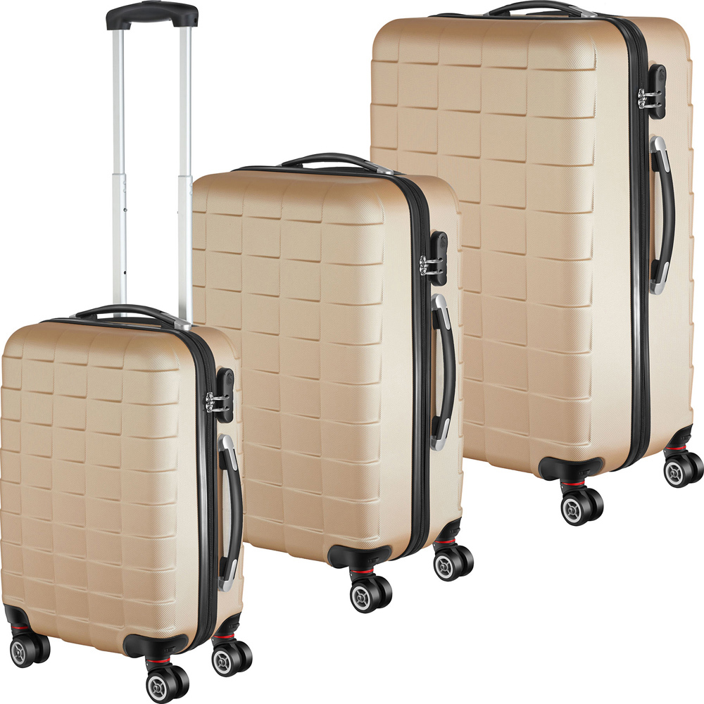 Tectake Set of 3 Champagne Hard Shell Travel Suitcase Set with Removable Wheels Image 1