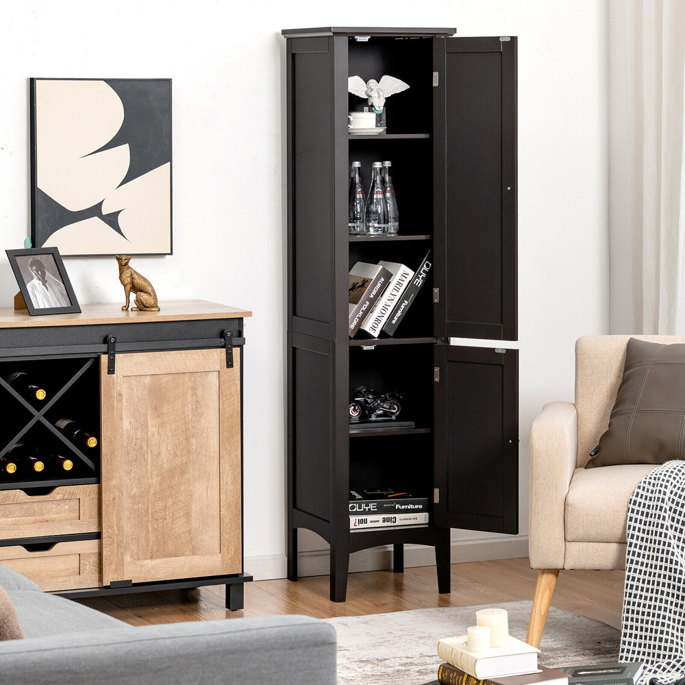 Costway 2 Door Black Freestanding Bathroom Cabinet Image 5