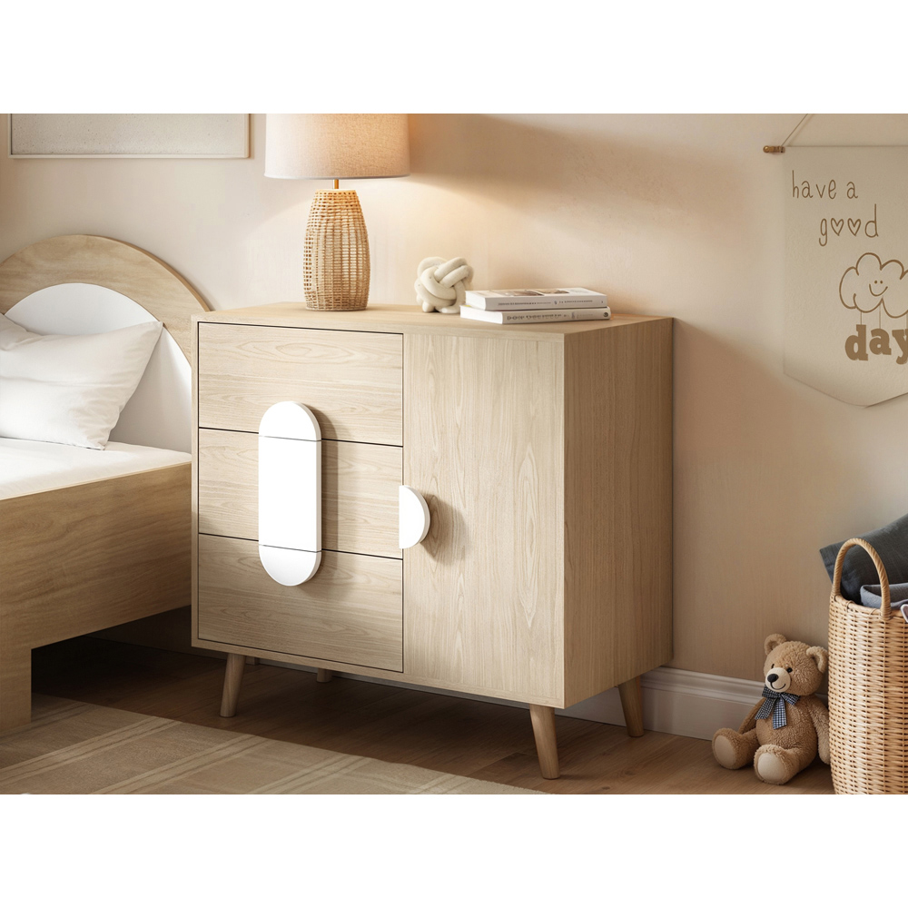 Flair Noah Single Door 3 Drawers Oak and White Cabinet Image 5