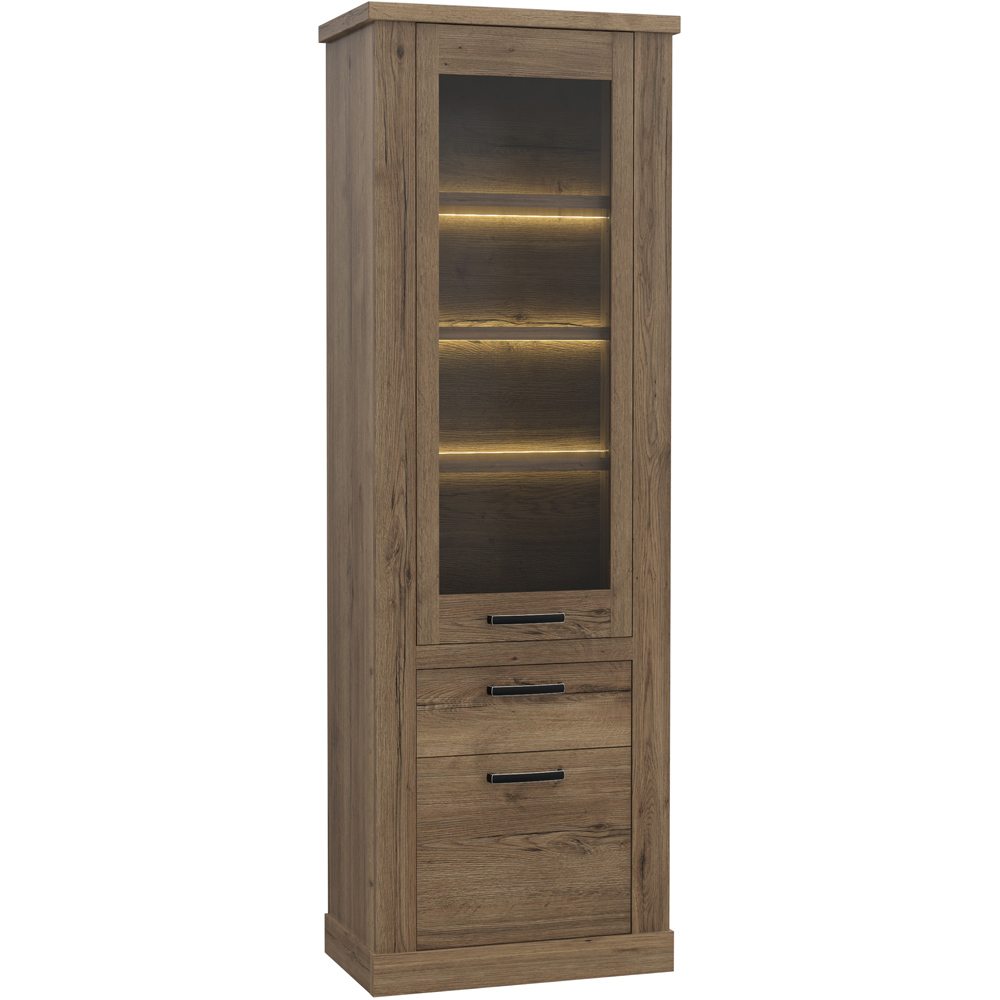 Florence Corona 2 Doors Single Drawer 3 Shelve Tabak Oak Narrow Display Cabinet Image 4