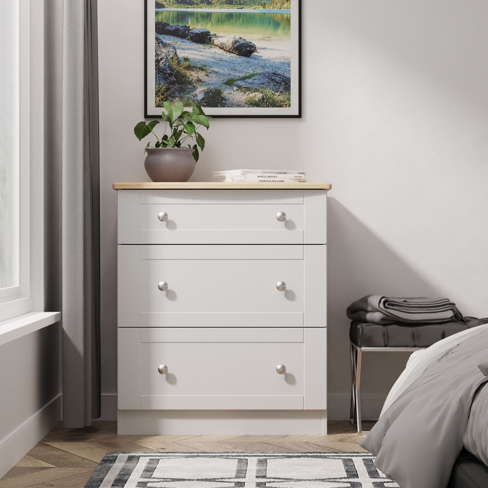 Crowndale Sussex 3 Drawer Grey Ash and Bardolino Oak Deep Chest of Drawers Ready Assembled Image 7